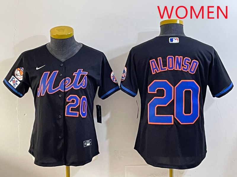 Women 2025 New York Mets 20 Alonso Black Game Nike MLB Jersey style 12